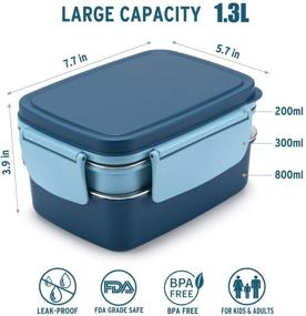 img 2 attached to 🥪 Leakproof Stainless Steel Bento Box with Divided Compartments - Large Capacity Lunch Container for Adults & Kids, Dishwasher Safe, Stackable - Blue