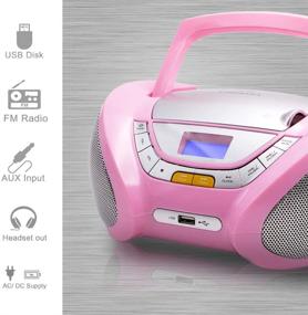 img 3 attached to Lauson Woodsound CP548 Pink Portable Boombox: FM Stereo Radio, CD-R/CD-RW/MP3/WMA Playback, USB Port, AUX Input, Headphone Jack, LCD Display - Kids' Music Player