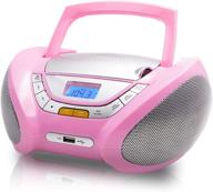lauson woodsound cp548 pink portable boombox: fm stereo radio, cd-r/cd-rw/mp3/wma playback, usb port, aux input, headphone jack, lcd display - kids' music player logo