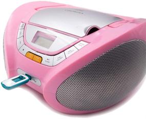 img 1 attached to Lauson Woodsound CP548 Pink Portable Boombox: FM Stereo Radio, CD-R/CD-RW/MP3/WMA Playback, USB Port, AUX Input, Headphone Jack, LCD Display - Kids' Music Player