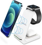 интовал 3-в-1 беспроводная зарядная станция для apple iphone/iwatch/airpods - iphone 12 pro max/12 pro/12/11 pro max/11/xs/xr/x/8, iwatch 6/se/5/4/3/2, airpods с беспроводным кейсом (a3, белый) логотип