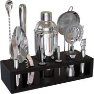 🍹 highball & chaser bartender kit: elegant cobbler cocktail shaker set with stainless steel bar tools - rustproof bar set (silver) + black bamboo stand logo