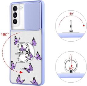 img 2 attached to Samsung Galaxy S21 Plus 5G Clear Matte Purple Butterfly Case - Stylish Protection with Screen Protector, Ring Holder, Kickstand, and Lens Camera Slide Cover - Translucent Bumper Case for S21+ 6.7'-Grey