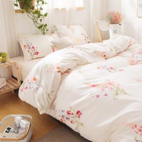 img 2 attached to 🌸 Merryword Offwhite Floral Bedding: Pink Flowers Duvet Cover Set with Lavender Printed Design - Queen Size Set - Includes 1 Duvet Cover and 2 Pillowcases - Off White Country Style Bedding Sets