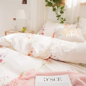 img 1 attached to 🌸 Merryword Offwhite Floral Bedding: Pink Flowers Duvet Cover Set with Lavender Printed Design - Queen Size Set - Includes 1 Duvet Cover and 2 Pillowcases - Off White Country Style Bedding Sets