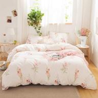 🌸 merryword offwhite floral bedding: pink flowers duvet cover set with lavender printed design - queen size set - includes 1 duvet cover and 2 pillowcases - off white country style bedding sets logo