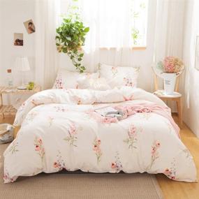 img 4 attached to 🌸 Merryword Offwhite Floral Bedding: Pink Flowers Duvet Cover Set with Lavender Printed Design - Queen Size Set - Includes 1 Duvet Cover and 2 Pillowcases - Off White Country Style Bedding Sets