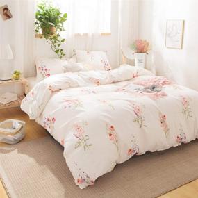 img 3 attached to 🌸 Merryword Offwhite Floral Bedding: Pink Flowers Duvet Cover Set with Lavender Printed Design - Queen Size Set - Includes 1 Duvet Cover and 2 Pillowcases - Off White Country Style Bedding Sets