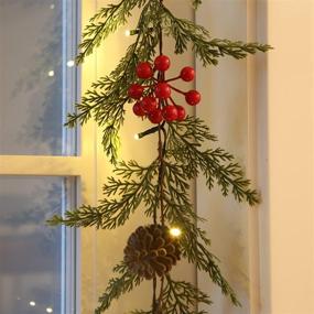 img 3 attached to 🎄 Haniz 6 FT Battery Operated Lighted Christmas Garland: Timer, 20 LEDs, Pine Cones, Red Berries