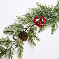 🎄 haniz 6 ft battery operated lighted christmas garland: timer, 20 leds, pine cones, red berries логотип