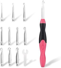 img 3 attached to 🧶 Rechargeable LED Crochet Hooks Set - 11 Interchangeable Heads 2.5mm to 8.0mm, Ergonomic Grip Handles, Ideal for Arthritic Hands - Plaid Pink Design