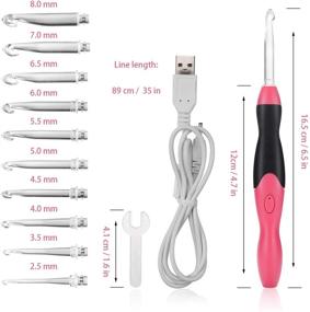 img 2 attached to 🧶 Rechargeable LED Crochet Hooks Set - 11 Interchangeable Heads 2.5mm to 8.0mm, Ergonomic Grip Handles, Ideal for Arthritic Hands - Plaid Pink Design