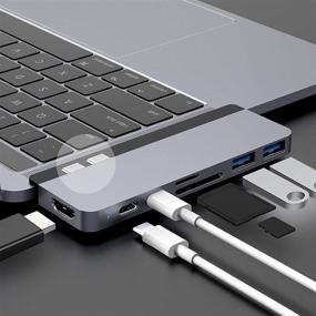 img 4 attached to 🔌 Sanho Duo 7-in-2 HyperDrive USB-C Hub Adapter for MacBook Pro Air with Magnetic Grip, Thunderbolt 3, USB-C 40Gbps 100W PD, USB-A 3.1, 4K60Hz HDMI, SD, MicroSD - Space Gray