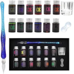 img 3 attached to 🖋️ ZZKOKO Glass Pen Set: 12 Color Ink, Crystal Dip Pen for Art, Writing, & Decoration