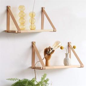 img 4 attached to 📚 FRIADE PU Leather Strap Floating Wall Shelves, Storage Rack Set of 2 for Kitchen, Living Room, Bedroom, Study