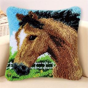 img 3 attached to MLADEN Latch Hook Kit: DIY Crochet Yarn Kit for Adults and Kids - Horse Pillow Cover 17x17 Inch