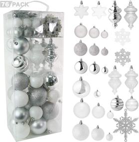 img 4 attached to 🎄 RN'D Christmas Snowflake Ball Ornaments Set - 76 White & Silver Christmas Hanging Snowflake and Ball Ornaments with Hooks