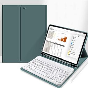 img 4 attached to 📱 Aoub iPad Air 2020 10.9 inch 4th Generation Case - Stand Folio with Detachable Wireless Bluetooth Keyboard, Soft TPU Back & Pencil Holder - Dark Green