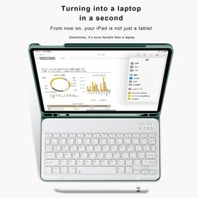 img 1 attached to 📱 Aoub iPad Air 2020 10.9 inch 4th Generation Case - Stand Folio with Detachable Wireless Bluetooth Keyboard, Soft TPU Back & Pencil Holder - Dark Green