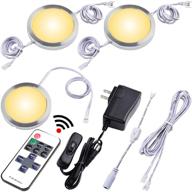 🔦 lvyinyin under cabinet led lights kit: wireless rf remote control dimmable, linkable connection, ul wall plug adapter, 3 puck lights set - warm white, white cable for kitchen counter & closet lighting логотип