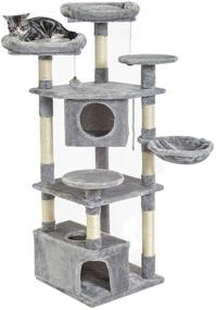 img 4 attached to 🐱 SUPERJARE Cat Tree: Spacious Perches, Plush Condos, Multi-Level Kitten Activity Tower with Scratching Posts & Basket Lounger