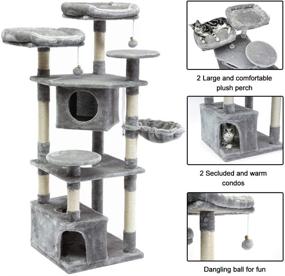 img 2 attached to 🐱 SUPERJARE Cat Tree: Spacious Perches, Plush Condos, Multi-Level Kitten Activity Tower with Scratching Posts & Basket Lounger