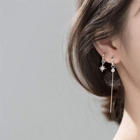 img 3 attached to Sterling Silver CZ Crystal Dangle Charm Hoop Earrings with Asymmetrical Tassel Chain, Star Ball, and Circle Round Hoops – Stylish Cartilage Jewelry for Women and Girls