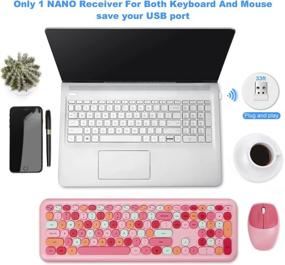 img 2 attached to 🖥️ Dedeo Wireless Keyboard and Mouse Combo - 2.4G USB Ergonomic Full Size Keyboard with Numeric Keypad and Optical Mice Set for PC, Laptop, Desktop - Sweet Mixed Color Cute Design