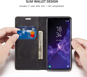 img 3 attached to S9 Wallet Case - Magnetic Stand Flip Cover in Retro Leather for Samsung Galaxy S9. Includes ID & Credit Card Slots. (Black)