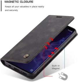 img 2 attached to S9 Wallet Case - Magnetic Stand Flip Cover in Retro Leather for Samsung Galaxy S9. Includes ID & Credit Card Slots. (Black)