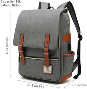 img 3 attached to 🎒 Tlufei Slim Vintage Laptop Backpack with USB Charging Port - Suitable for Travel, College, School, Day Trips - Fits 15.6 inch Macbook - Grey