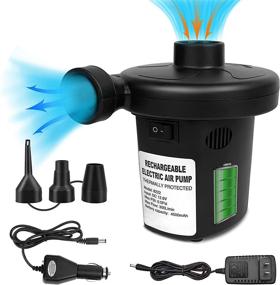 img 4 attached to 🔌 Rechargeable Electric Air Pump for Inflatables | Air Mattress, Boats, Swimming Ring, Pool Toys | Deflator/Inflator with 3 Nozzles | 12.6V DC Adapter | 1500mAH×3 Battery