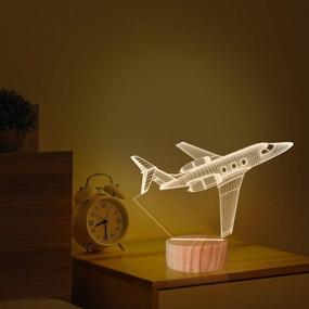 img 2 attached to ✈️ 3D Illusion Lamp: N / A Airplane Night Light, Warm Colors Wooden Table Lamp for Boys, Pilot Gifts - USB Powered