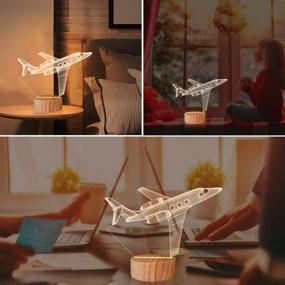 img 3 attached to ✈️ 3D Illusion Lamp: N / A Airplane Night Light, Warm Colors Wooden Table Lamp for Boys, Pilot Gifts - USB Powered