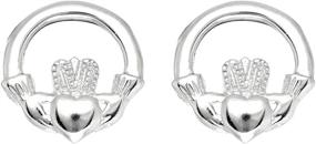 img 3 attached to 🔱 Ritastephens Sterling Silver Shiny Textured Claddagh Celtic Earrings - 11mm Round Post Design