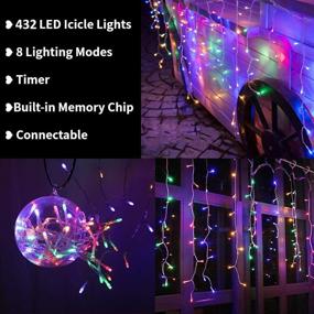 img 3 attached to 🎄 Toodour Icicle Christmas Lights, 432 LED 35.4ft 8 Modes with 72 Drops, Window Curtain Fairy Lights, Twinkle Icicle String Lights for Christmas, Party, Holiday Decor (Multicolor)