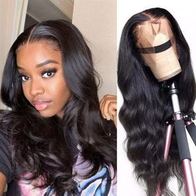 img 4 attached to 🏾 Lace Front Wigs Human Hair for Black Women - Brazilian 13×4 Viennois Body Wave Pre Plucked Lace Front Wigs with Baby Hair - 150% Density, Natural Hairline Wigs (14inch)