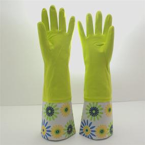 img 3 attached to Pack of 3 Long Cuff Latex Cleaning Gloves, 16 inches Long - Reusable, Waterproof Kitchen Gloves (Large)