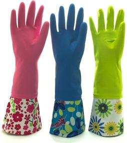 img 4 attached to Pack of 3 Long Cuff Latex Cleaning Gloves, 16 inches Long - Reusable, Waterproof Kitchen Gloves (Large)