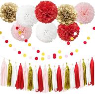 🎉 inby 30pcs red tissue paper pom poms tassel garland party decoration kit - perfect for baby shower, bridal wedding, bachelorette, birthday, graduation supplies - red, gold, pink, white logo