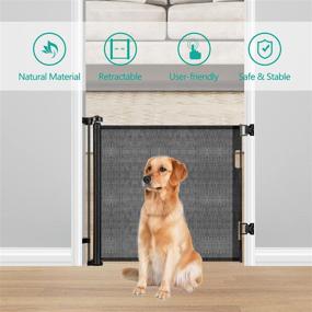img 2 attached to 🚧 Black Retractable Safety Gate for Babies and Pets - Rjdelpy Extra Wide Mesh Safety Baby Gate, 34" Tall, Expands up to 71" Wide - Fabric Pet Dog Gate for Doorways, Stairs, Hallways - Indoor/Outdoor Use (Black)