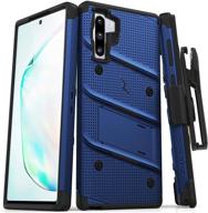 zizo bolt series samsung galaxy note 10 case: military-grade drop protection with kickstand, belt clip holster & lanyard - blue/black logo