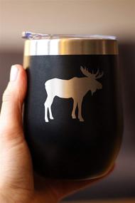 img 2 attached to 🦌 Moose Wine Tumbler - Sliding Lid, Stemless Stainless Steel Insulated Cup - Cute Outdoor Camping Mug in Black