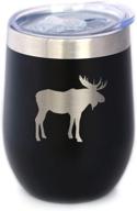 🦌 moose wine tumbler - sliding lid, stemless stainless steel insulated cup - cute outdoor camping mug in black логотип