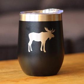 img 3 attached to 🦌 Moose Wine Tumbler - Sliding Lid, Stemless Stainless Steel Insulated Cup - Cute Outdoor Camping Mug in Black