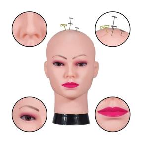 img 1 attached to 👩 FL Female Training Head Cosmetology Mannequin Head Stand: 21 Inch Bald Manikin for Wigs, Styling Hats, and Display - includes Free Clamp