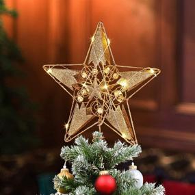 img 2 attached to 🌟 Gold LED Lighted Star Christmas Tree Topper - 12 Inch, Indoor Home Decorations