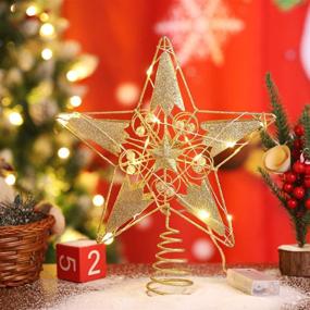 img 1 attached to 🌟 Gold LED Lighted Star Christmas Tree Topper - 12 Inch, Indoor Home Decorations
