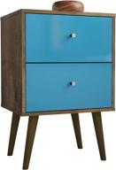 🌆 manhattan comfort liberty modern 2 drawer nightstand/end table | rustic brown/aqua blue stylish storage solution логотип