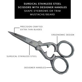 img 1 attached to 🔪 Stainless Steel Facial Hair Grooming Scissors with Stylish Handles - Nose, Mustache, Beard, Eyebrow, Eyelash, Ear Trimming Kit for Men and Women by Rendezvous